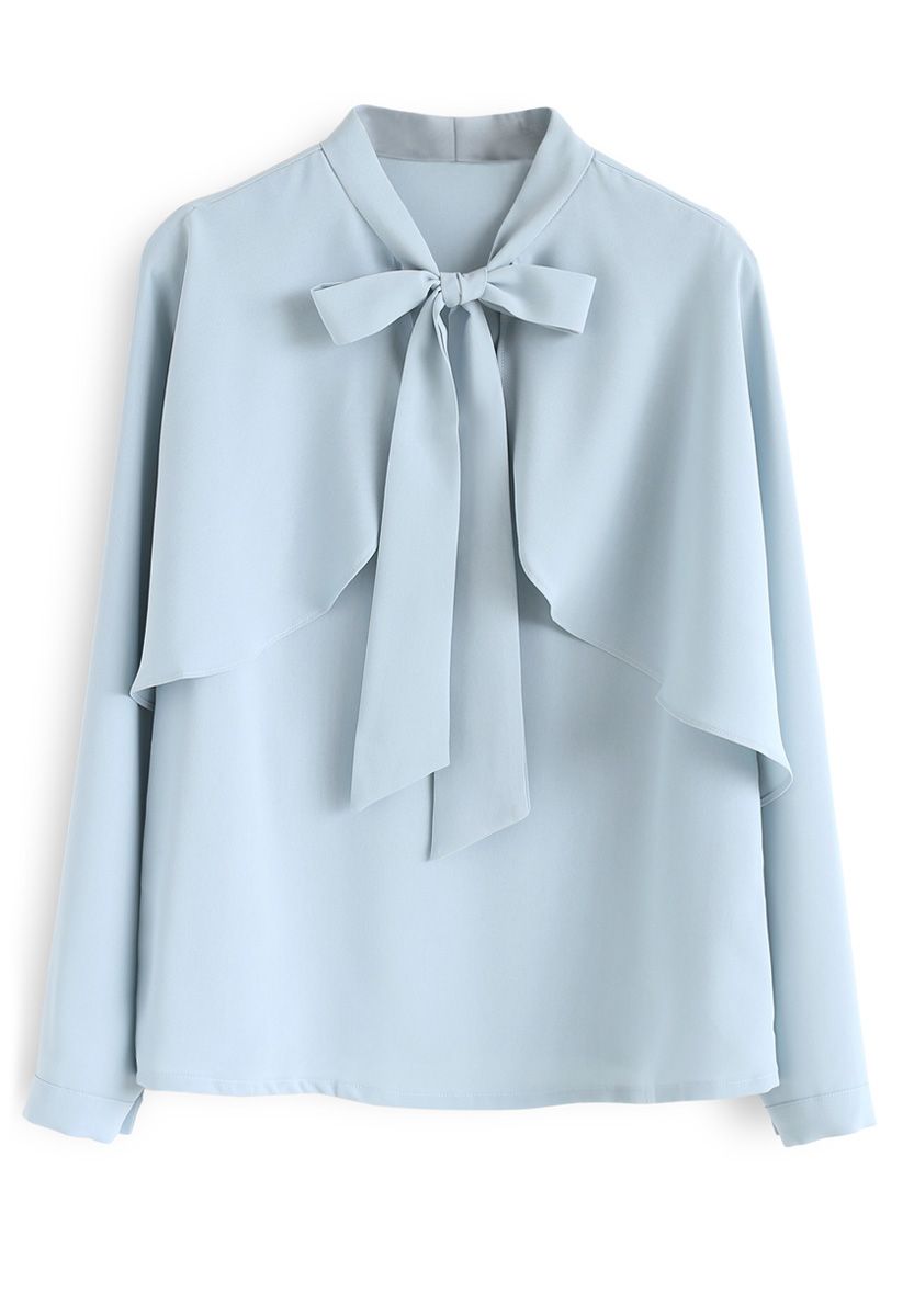 Crush on Casual Bowknot Cape Sleeves Top en azul