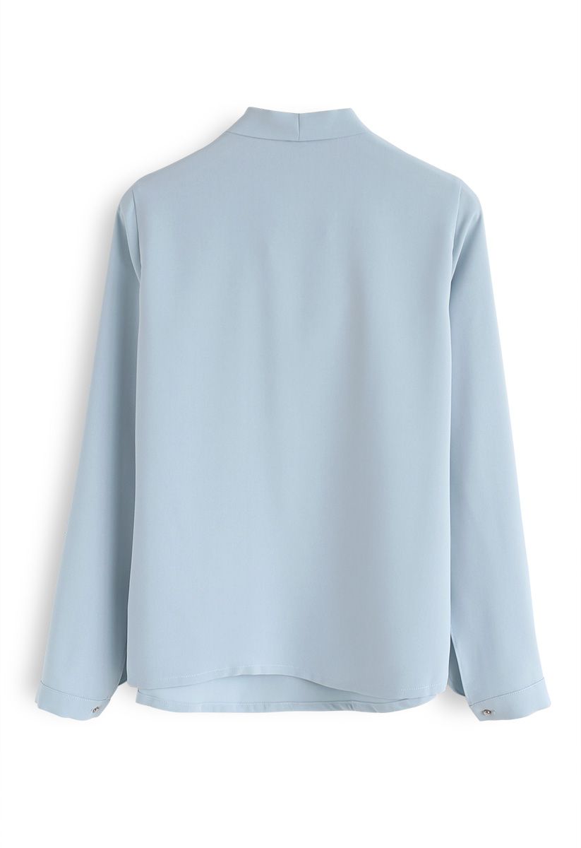 Crush on Casual Bowknot Cape Sleeves Top en azul