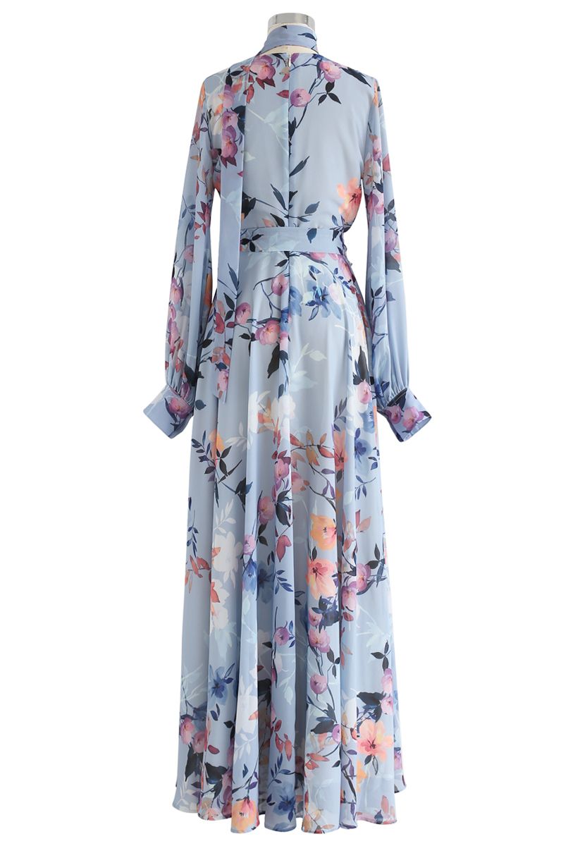 Floral Endearment Chiffon Maxi Dress in Blue