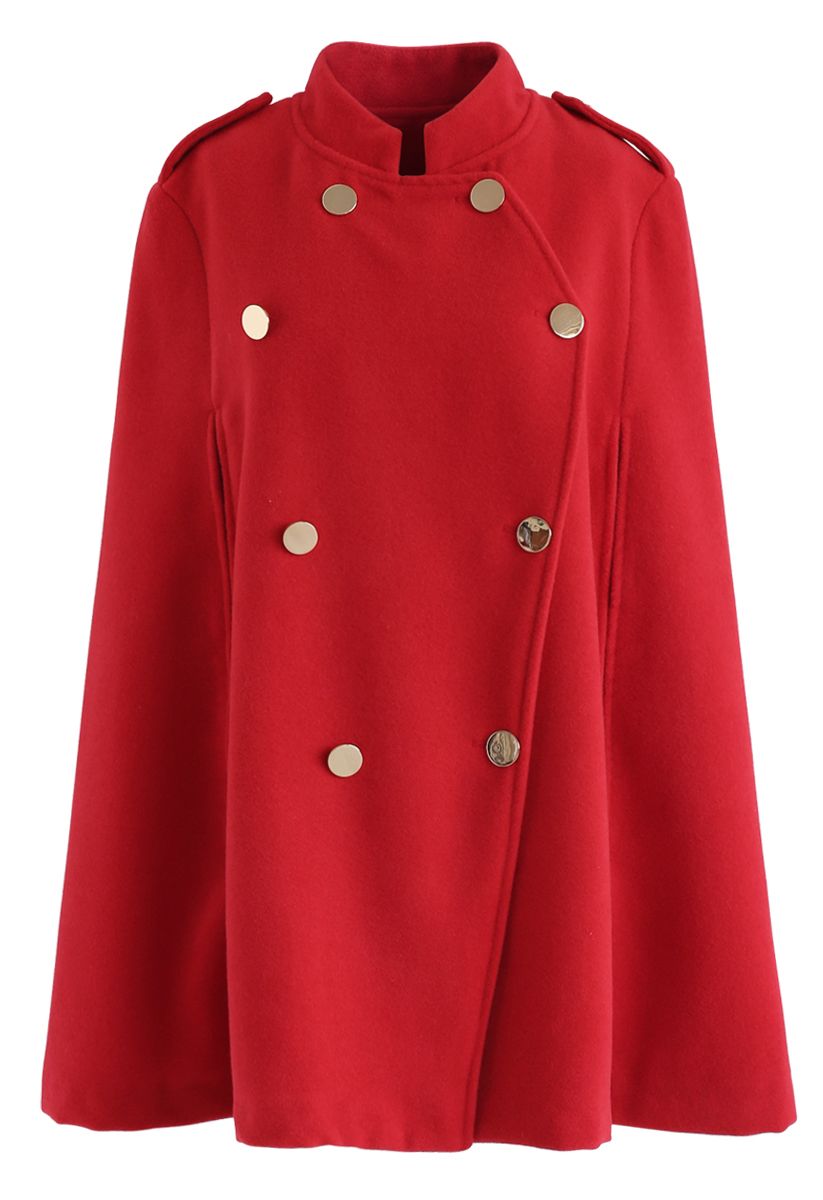 Double-Breasted Cape Coat in Red