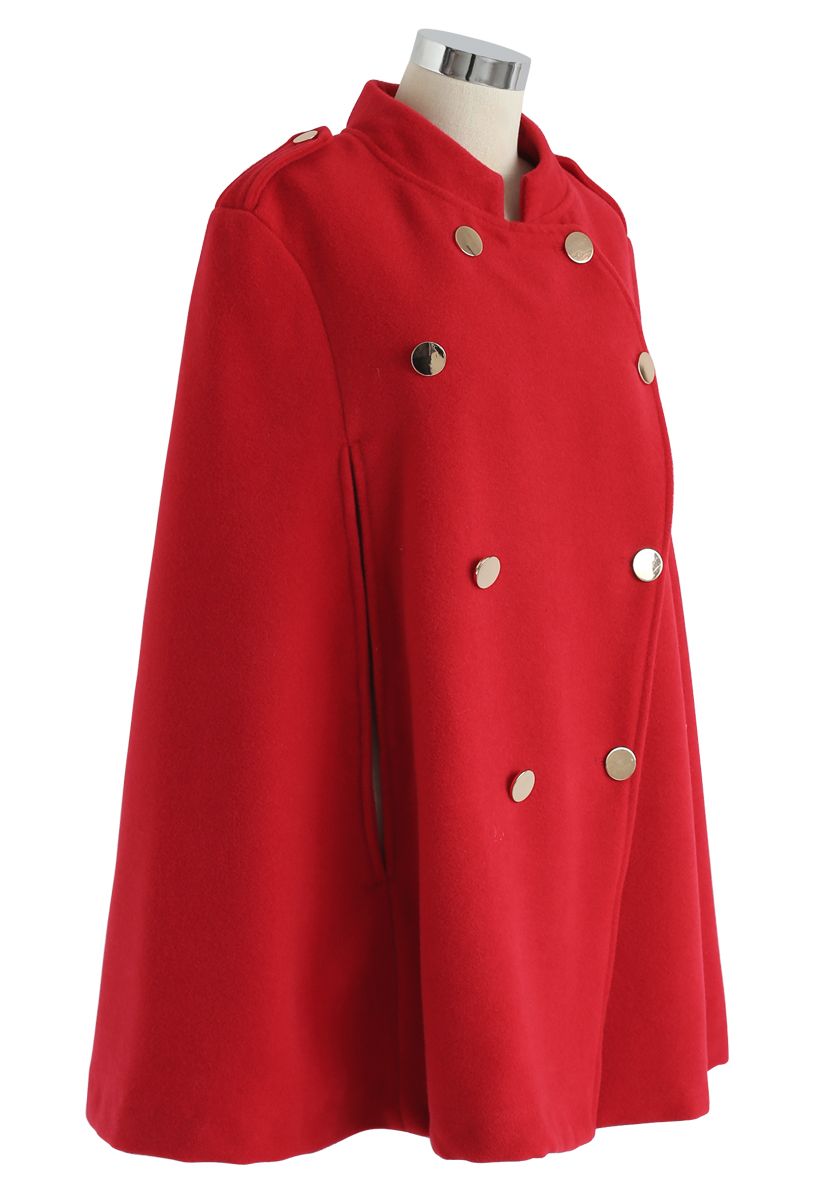 Double-Breasted Cape Coat in Red