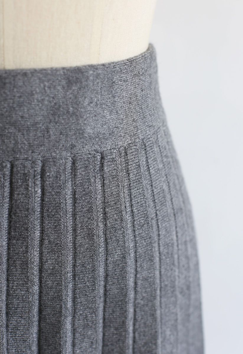 Parallel A-Line Knit Midi Skirt in Grey