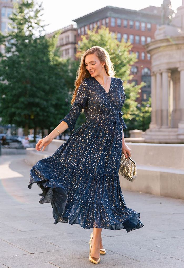 Glory of Love Star Printed Maxi Dress in Navy
