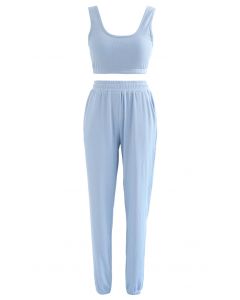 Soft Touch Cami Sports Bra and Joggers Set in Sky Blue