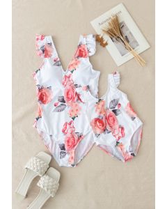 Rose Print Ruffle Detail Swimsuit for Mommy & Kids
