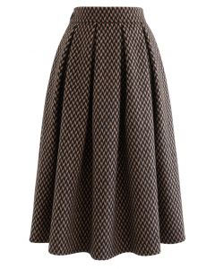 Diamond Print Wool-Blend Pleated Midi Skirt
