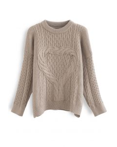 Lonely Heart Cable Knit Sweater in Tan