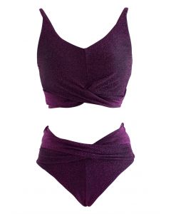 Glitter Purple Ruched Front Bikini Set