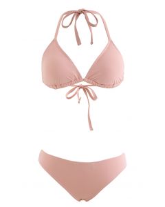 Nude Pink Halter Neck High Waist Bikini Set