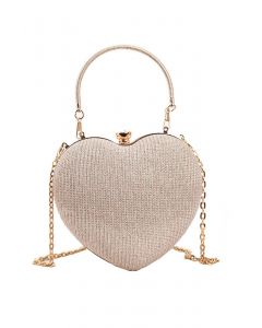 Gleaming Heart Shape Clutch Handbag in Gold