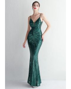 Glimmer Sequin Mermaid Cami Gown in Dark Green