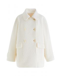 Flap Pocket Wool-Blend Coat in Cream