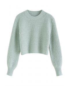 Round Neck Crop Knit Sweater in Mint