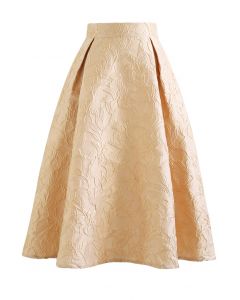Lily Jacquard A-Line Midi Skirt in Apricot