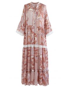 Paisley Print Tasseled Sleeve Maxi Dress