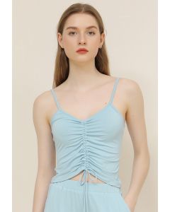 Drawstring Ruched Front Cami Top in Blue