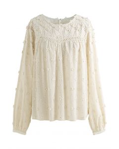 3D Floral Embroidered Slouchy Shirt in Sand