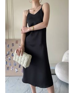 Glossy Satin Cami Dress in Black