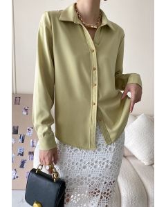Golden Button Pointed Collar Shirt in Lime