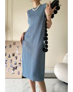Sleeveless Plisse Midi Dress in Light Blue