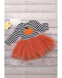 Baby Girls Pumpkin Patch Striped Tulle Dress