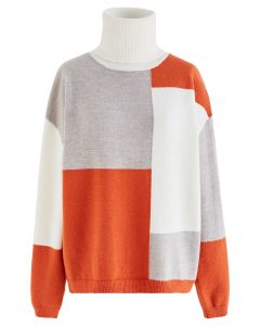 Color Block Turtleneck Knit Sweater
