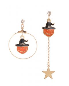 Asymmetric Witch Hat Pumpkin Drop Earrings