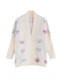 Ombre Heart Embossed Batwing Sleeve Knit Cardigan