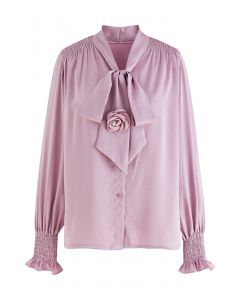 Rose Bowknot Embossed Shirt in Pink