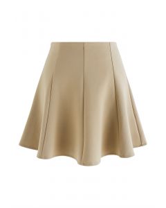 High Waist Flare Mini Skirt in Light Tan
