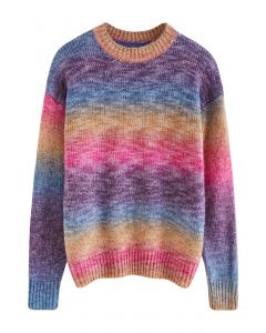 Ombre Rainbow Fuzzy Knit Sweater