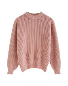 Solid Color Rib Knit Sweater in Dusty Pink