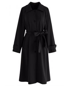 Single-Breasted Belted Trench Coat in Black