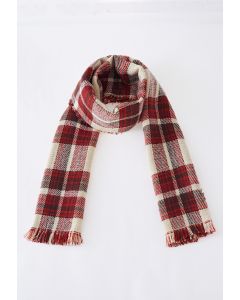 Mix Color Check Tassel Edge Scarf in Red