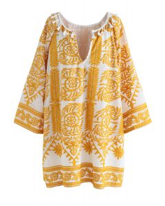 Touch The Skyline Boho Embroidered Dress in Yellow