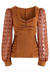 Sweetheart Neck Ruched Spliced Shimmer Top in Pumpkin