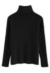 Turtleneck Sleeves Knit Sweater in Black