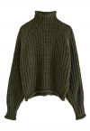 High Neck Chunky Knit Sweater in Army Green