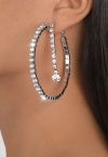 Diamond Trim Circle Hoop Earrings in Silver
