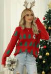 Sequined Christmas Tree Knit Sweater in Red