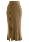 Side Twist Knitted Pencil Skirt in Camel