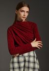 Gleaming Ruched Long Sleeve Top in Burgundy