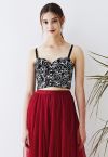 Floral Embroidered Bustier Crop Top in Black