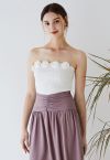 3D Floral Stretchy Tube Top in White