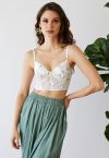 Branch Embroidered Mesh Bra Top in White