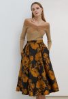 Floral Elegance Jacquard A-Line Midi Skirt