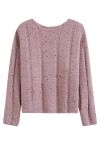 Cozy Drop Shoulder Mixed Knit Sweater in Pink