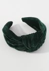 Sleeky Knotted Velvet Headband in Dark Green