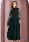 Sophisticated Floral Mesh Tulle Midi Skirt in Dark Green