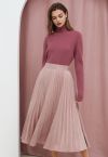 Smooth Faux Suede Pleated Midi Skirt in Pink